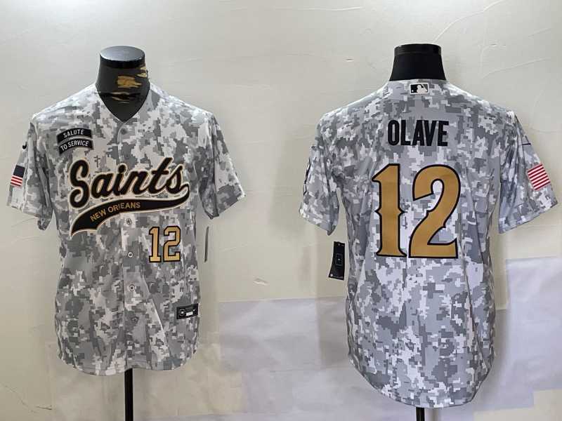 Mens New Orleans Saints #12 Chris Olave Arctic Camo 2024 Salute to Service Stitched Baseball Jerseys